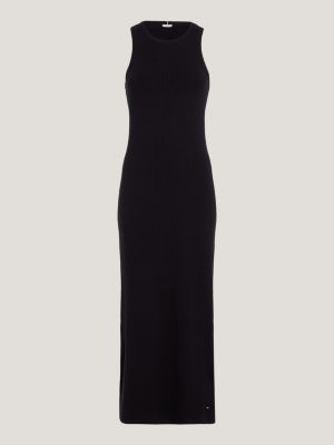 Vestido longo canelado justo ao corpo