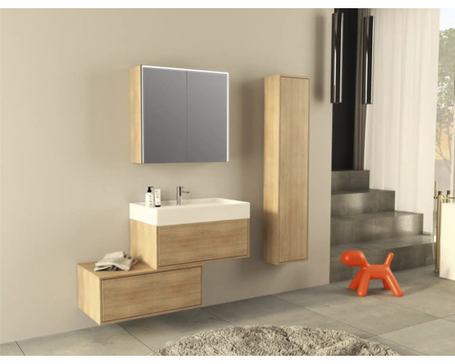 Jungborn QUATTRO SEDICI NOVE spiegelkast, 80 x 20 x 70 cm, tabakskleur, 2-deurs, LED, IP 44