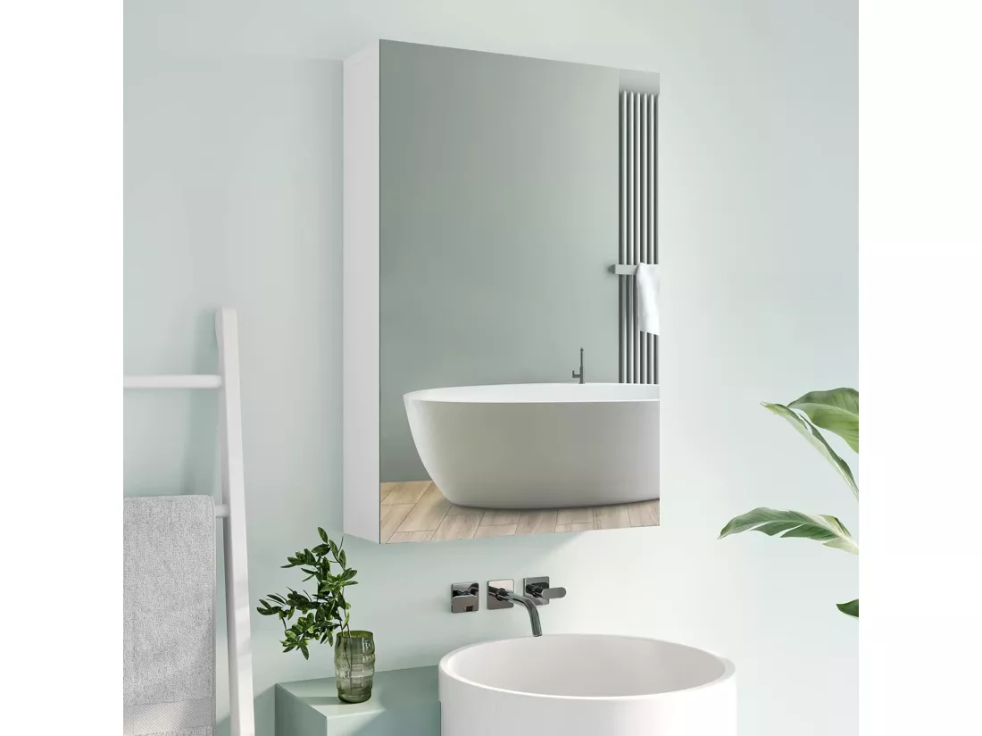 Armoire Miroir de Salle de Bain,Armoire Murale avec Miroir - 3 Étagères - 60x40x12cm - Blanc