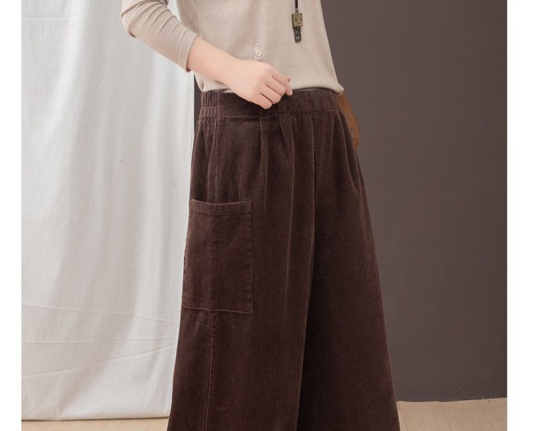 ZIMO - Elastische taille, effen fleecegevoerde corduroy broek met wijde pijpen