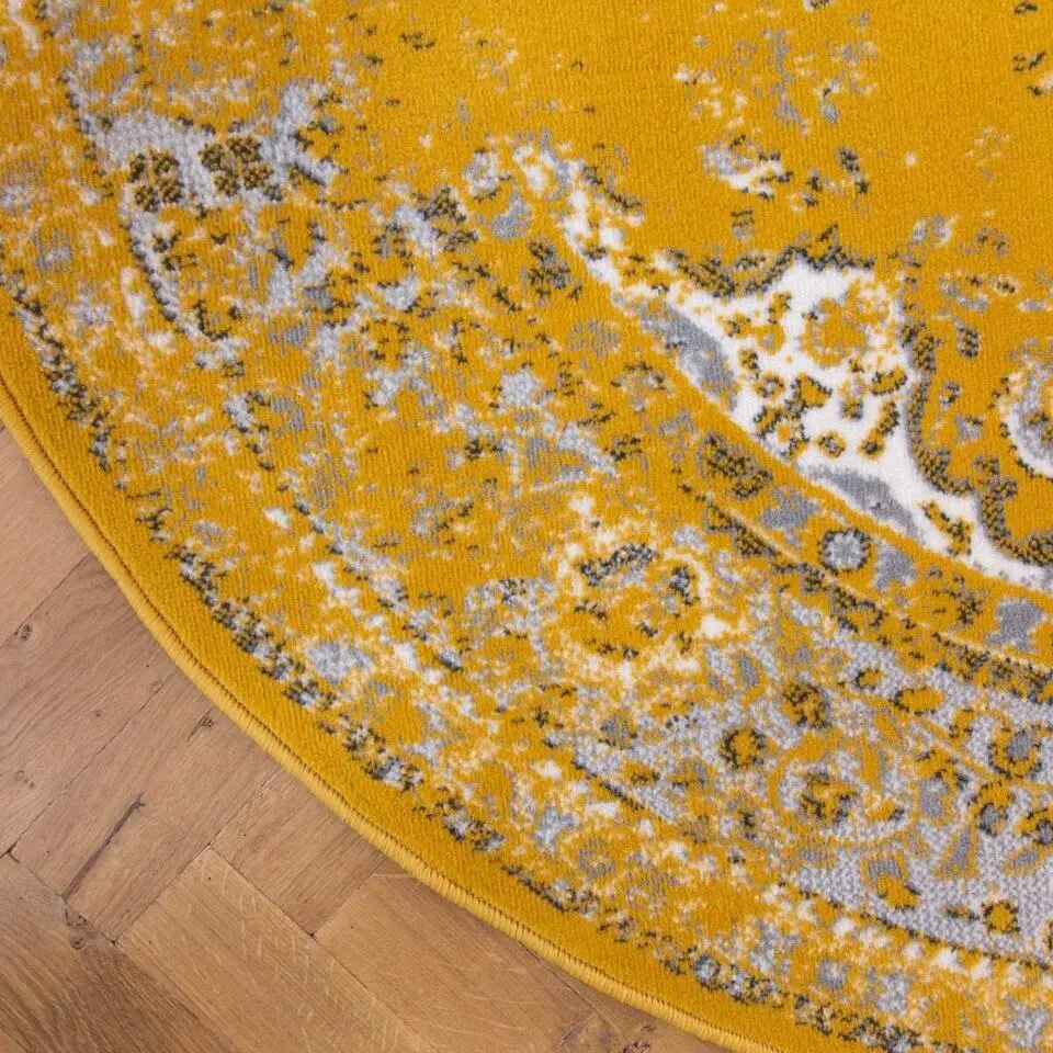 Interieur05 rond vloerkleed Keshan geel - 160 x 160 cm