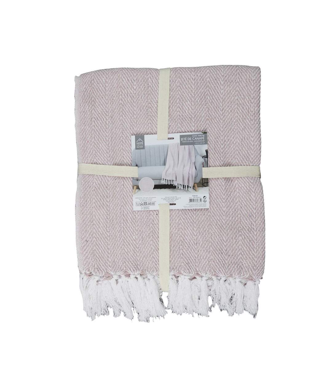 Plaid imprimé géométrique avec franges nouées - 125x150cm - Rose