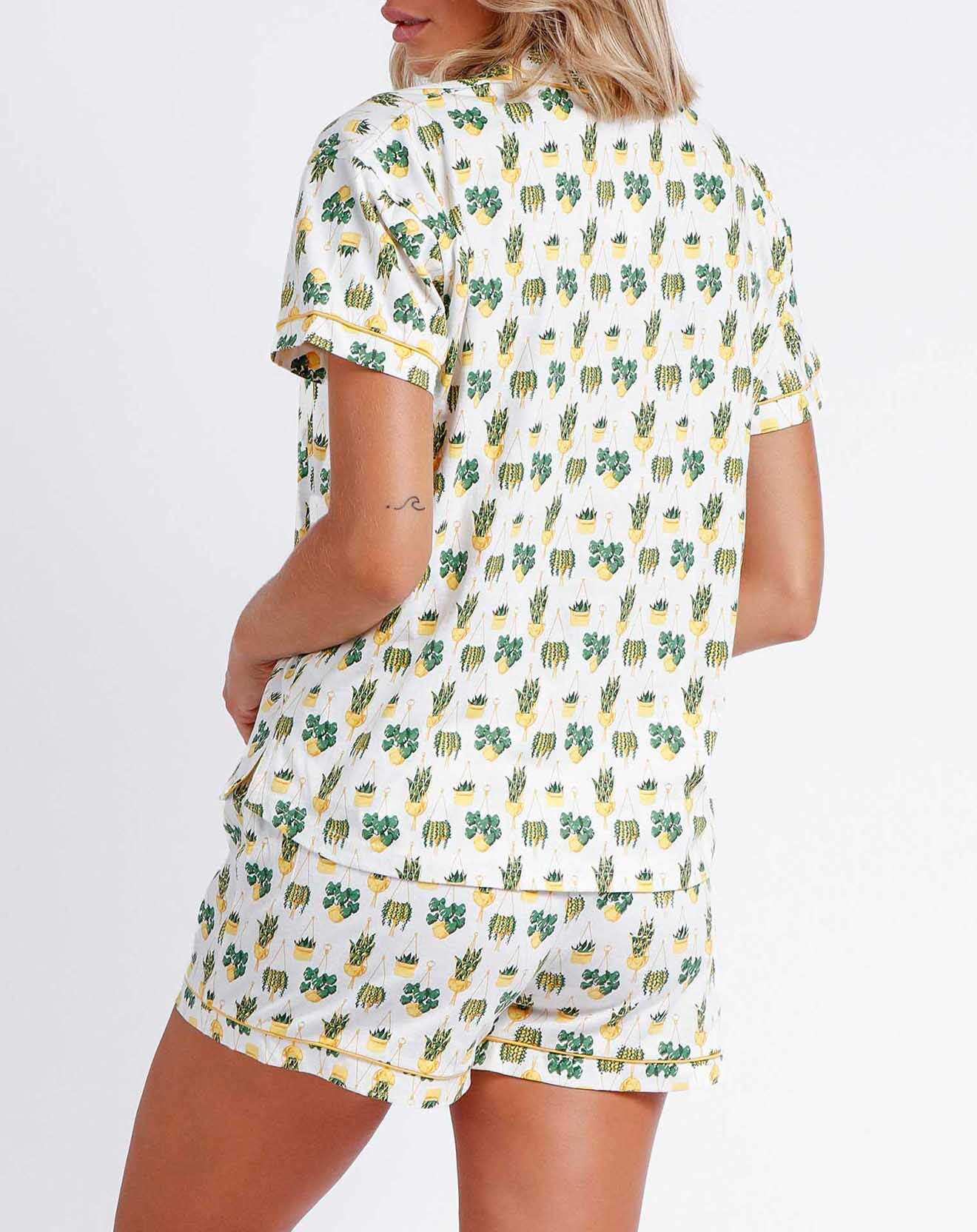 Admas Pyjama Haut chemise & Short Eleni jaune