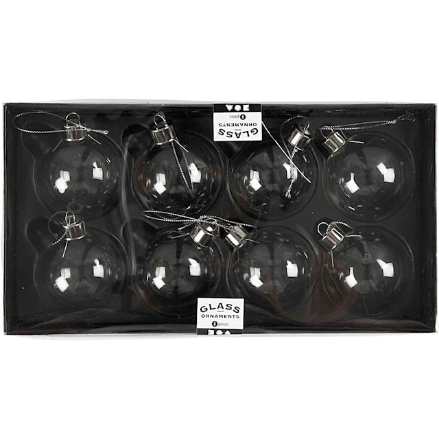 Glasskule, H: 6,9 cm, dia. 5,9 cm, transparent, 8 stk./ 1 pk.