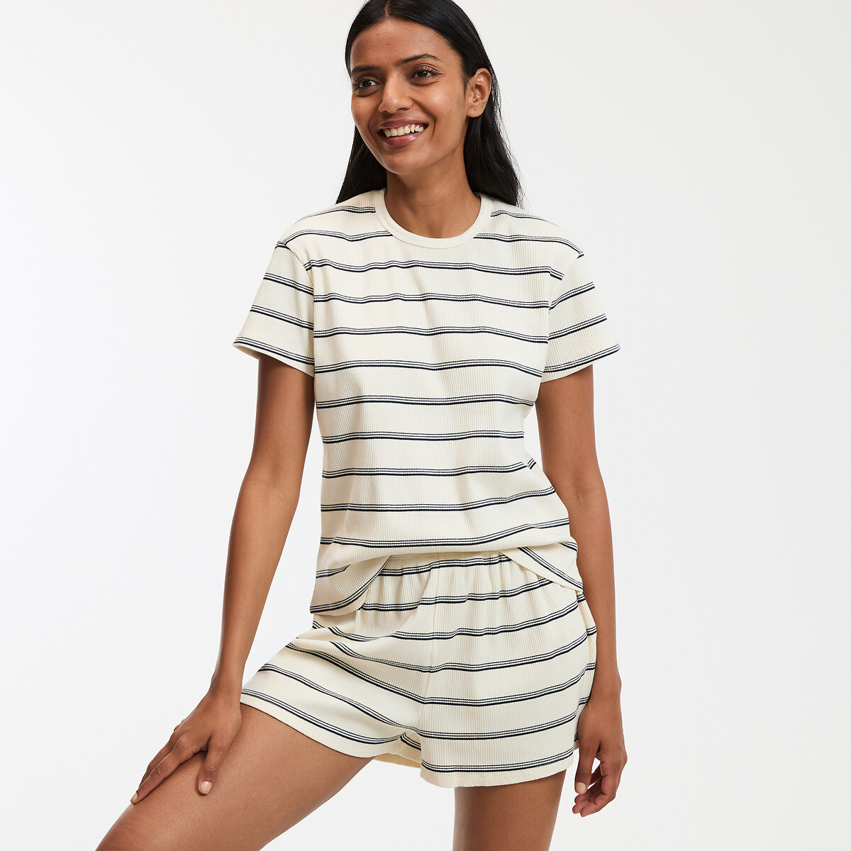 COLEÇÃO LA REDOUTE<br>Shorts de pijama listrados em malha canelada