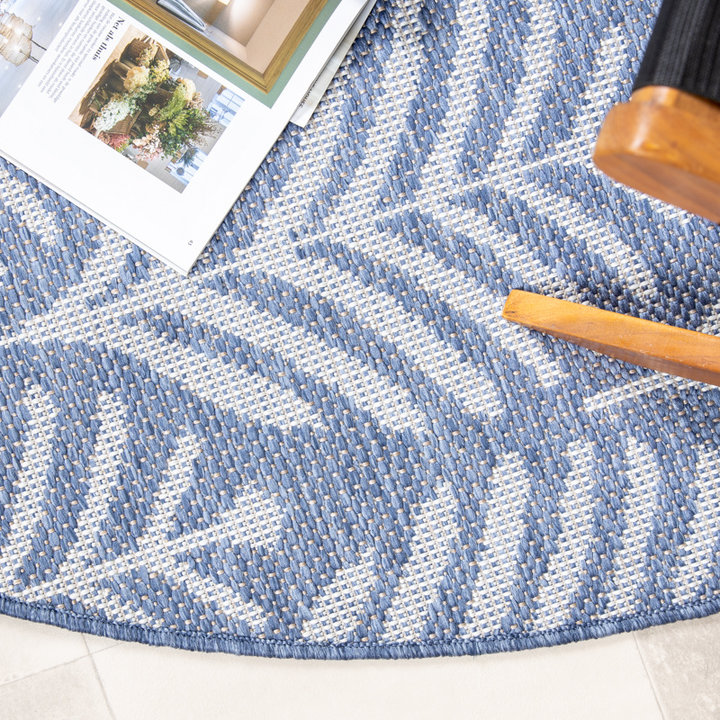 Rond buitenkleed - Summer Leaves Blauw | Botanisch