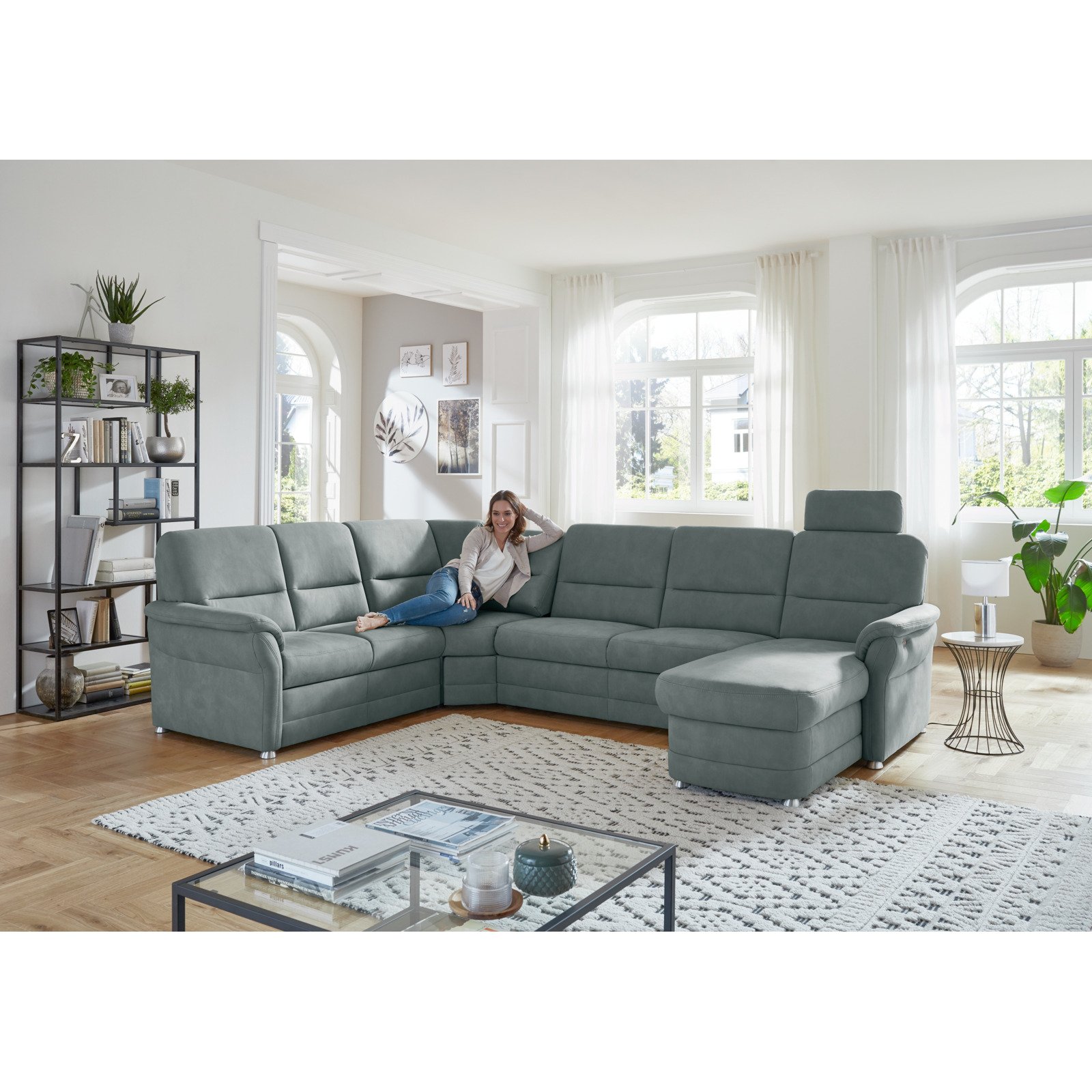 Wohnlandschaft Jena Stoff steel, Ottomane links
