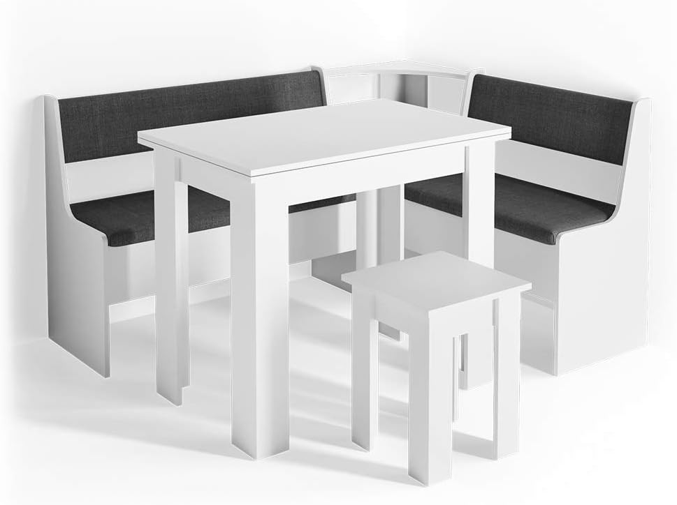 Vicco Eckbankgruppe Roman, Küchentisch, Weiß/Anthrazit, 150 x 120 cm mit Tisch