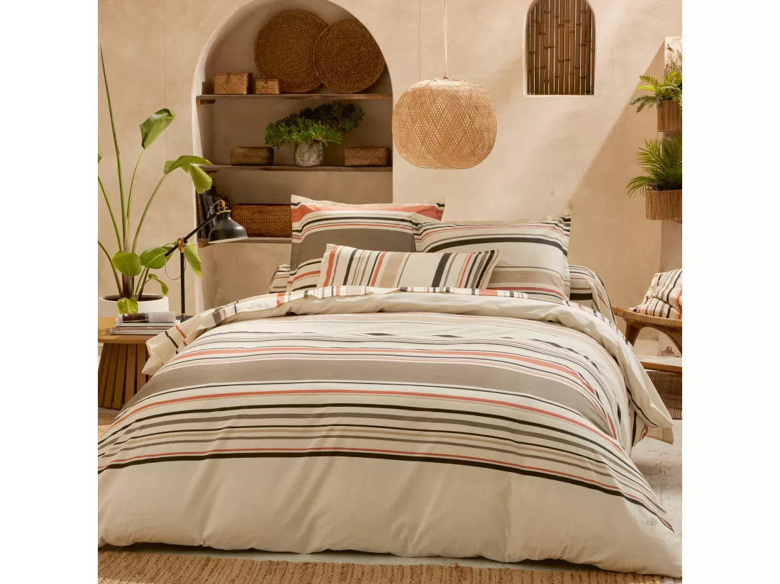 Taie de traversin 200x43 cm coton HUGO beige/corail
