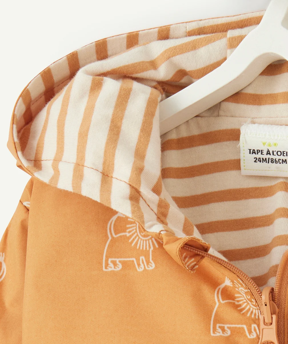 COUPE-VENT BÉBÉ GARÇON RÉVERSIBLE ORANGE IMPRIMÉ LION OU RAYÉ