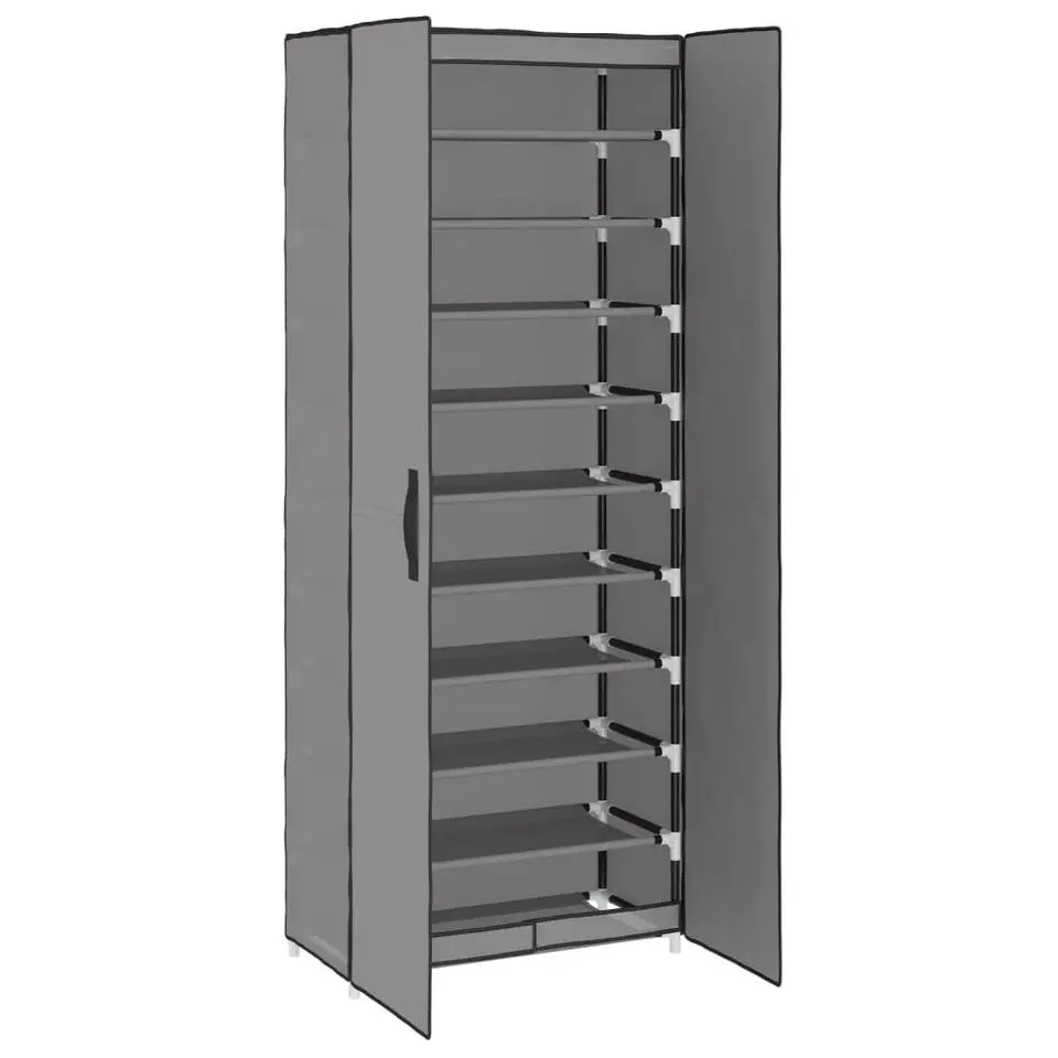 vidaXL - 10-lagen Schoenenkast met 2 deuren - Grijs - Stof - 60x30x166 cm