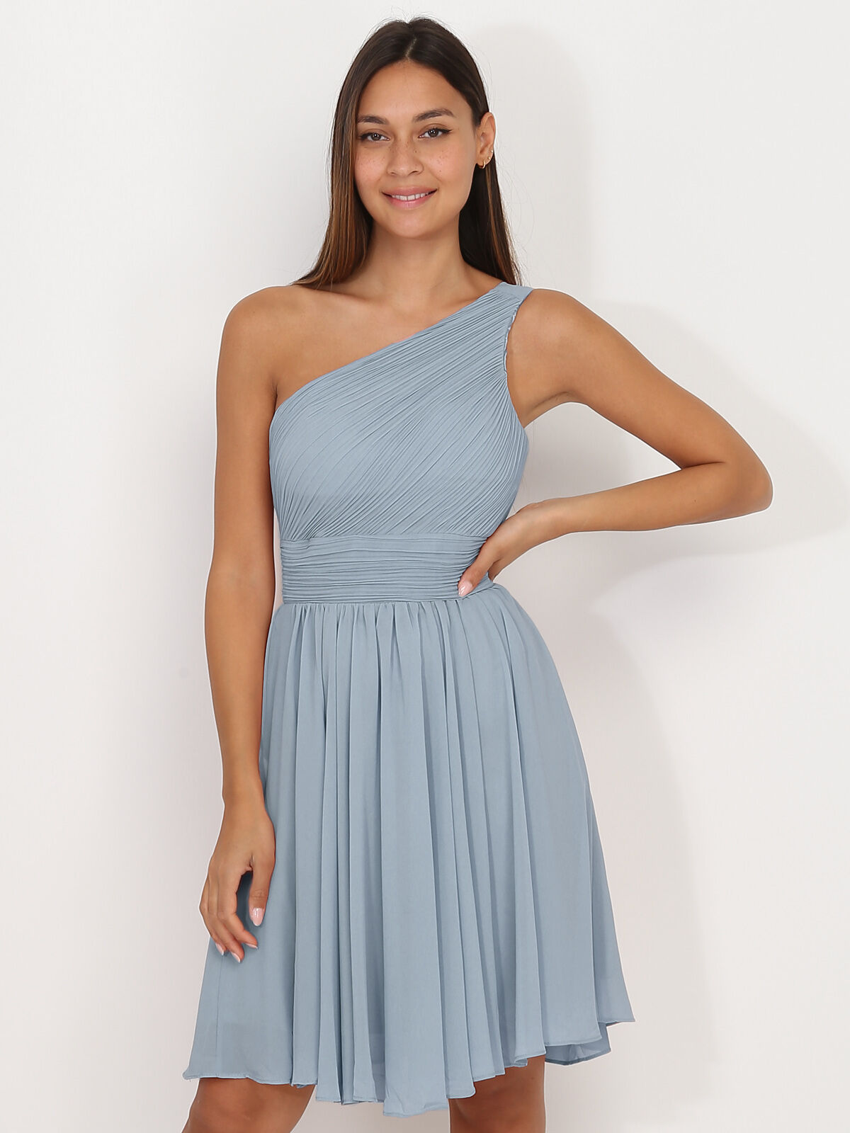 Robe asymétrique drapée- Bleu givré