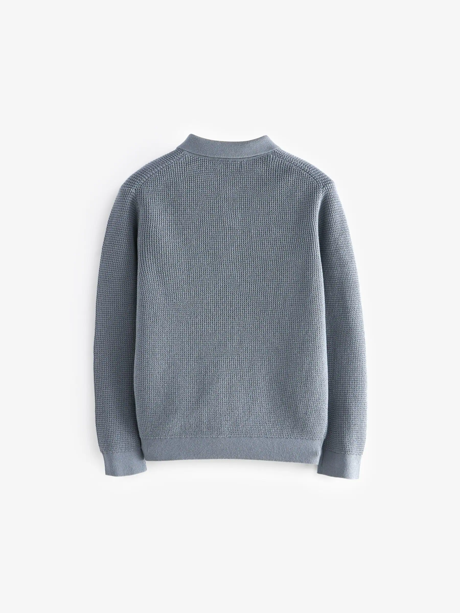 Blauw - Poloshirt met textuur en lange mouwen (3-16jr)