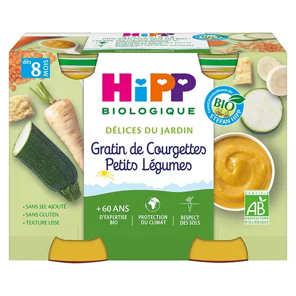 Gratinado de Abobrinha Orgânica Hipp Garden Delights em Vaso - Legumes Pequenos +8m - 2 x 190g