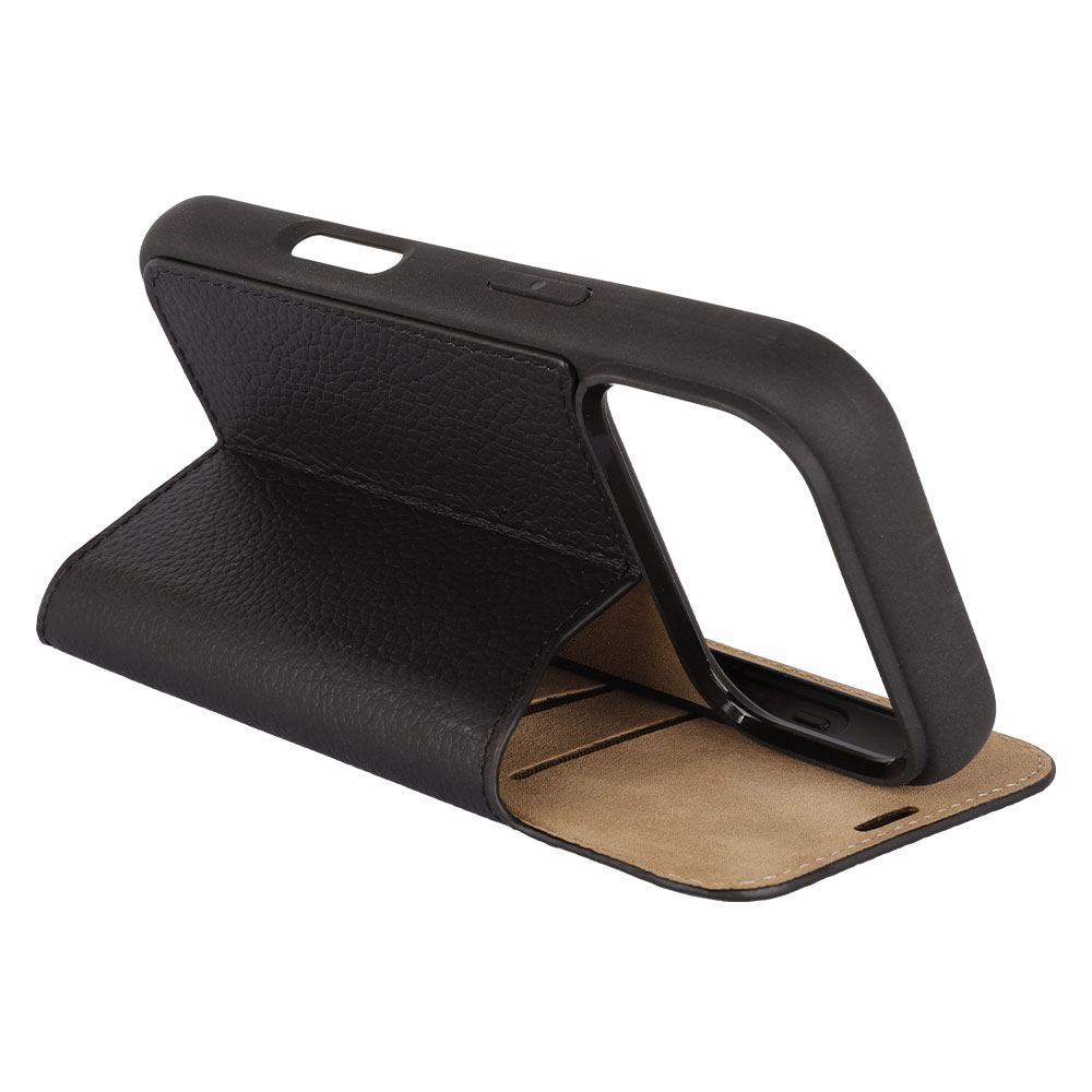 iPhone 17 Pro Echtleder Book Case Tasche Flip Cover Hand Made (MARCXIP17PRO-M01) - Schwarz