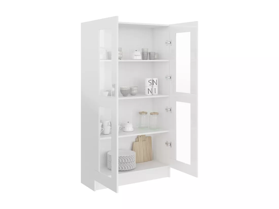 Armoire vitrine Blanc brillant 82,5x30,5x150 cm Bois ingénierie