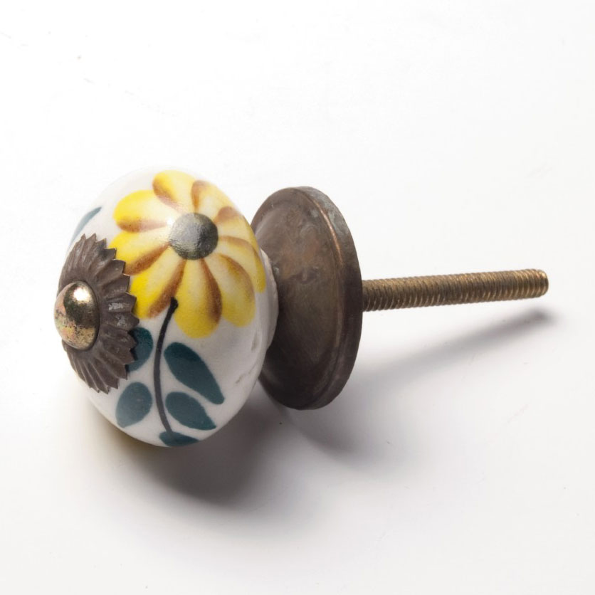 Keramik-Knauf 'Sonnenblume', weiß, gelb-grün, Ø 3,5 cm günstig bestellen