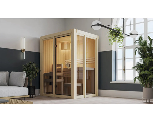 Elementsauna Karibu Iravos 1 zonder oven en gebronsde volledig glazen deur