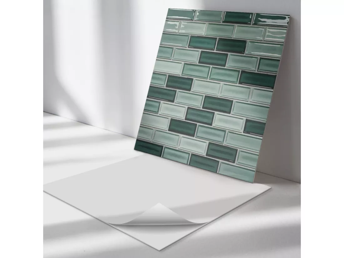 Panneaux muraux autocollants en vinyle imperméable - 4 x 50 x 50 cm - Mosaïque rectangulaire en nuances