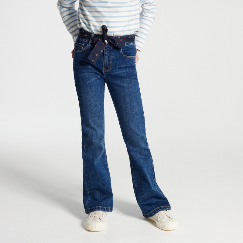 Jean flare ceinturé bleu fille