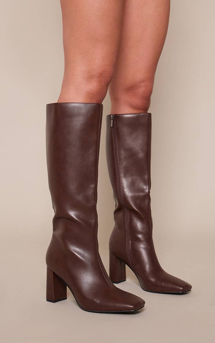 Chocolat Bottes Hautes Au Genou À Talon Bloc Bout Carré En Synthétiquecuir