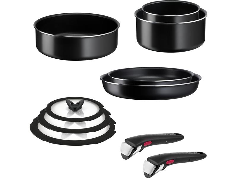 Tefal Kochgeschirr-Set Ingenio Easy On 10-teilig, Schwarz Pfannen- und Kochtopf Set