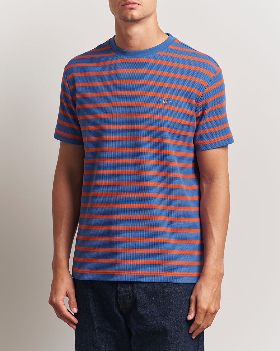 GANT Waffle Textured Striped T-Shirt Rich Blue