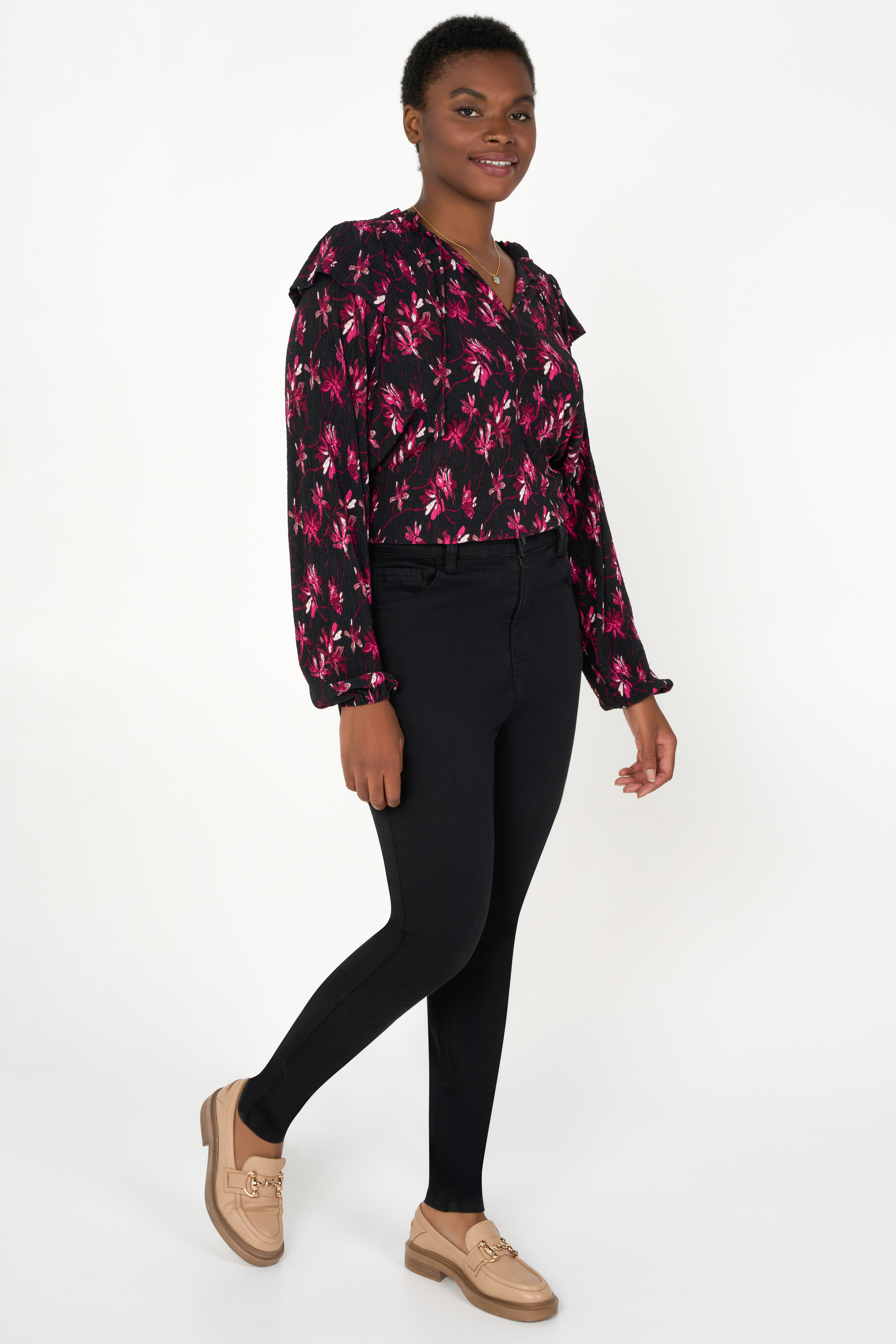 Skinny leg high waist jeans CHERRY Zwart