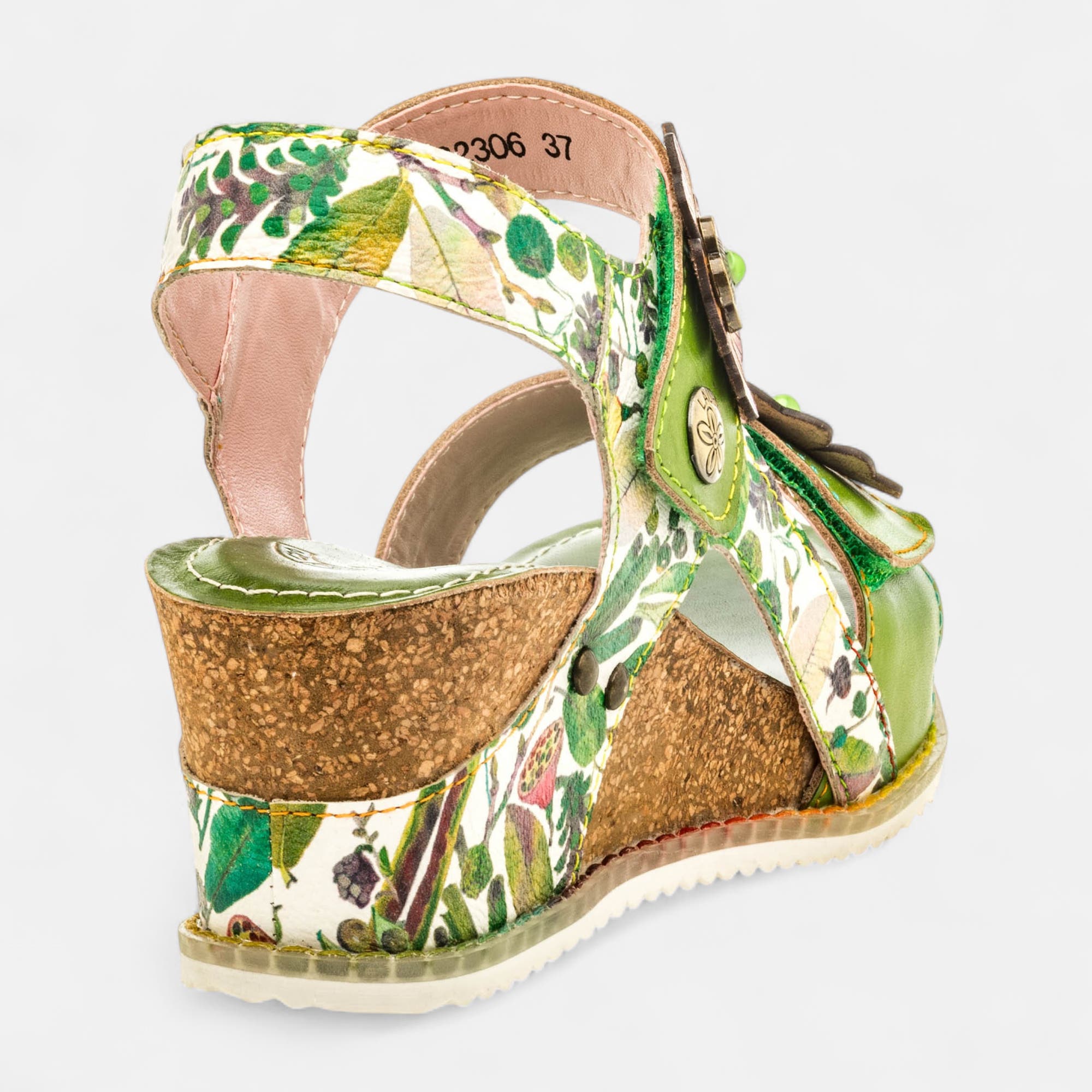 Sandales à talon compensé Femme en cuir vert
