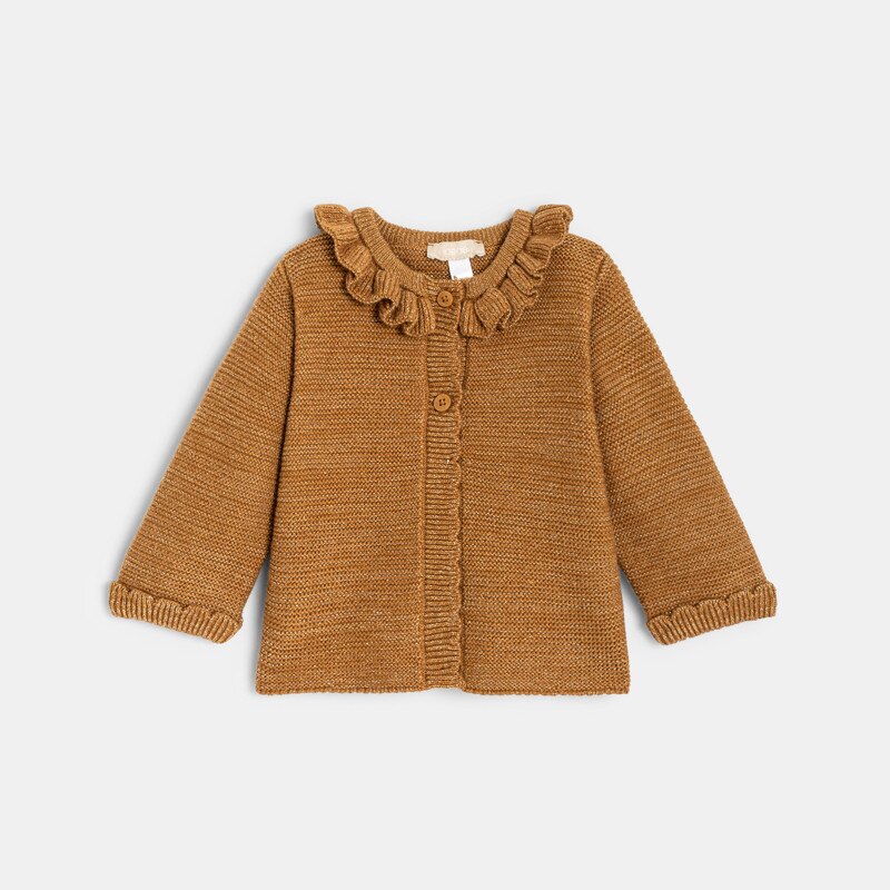 Gilet maille tricot col fantaisie marron bébé fille Marron
