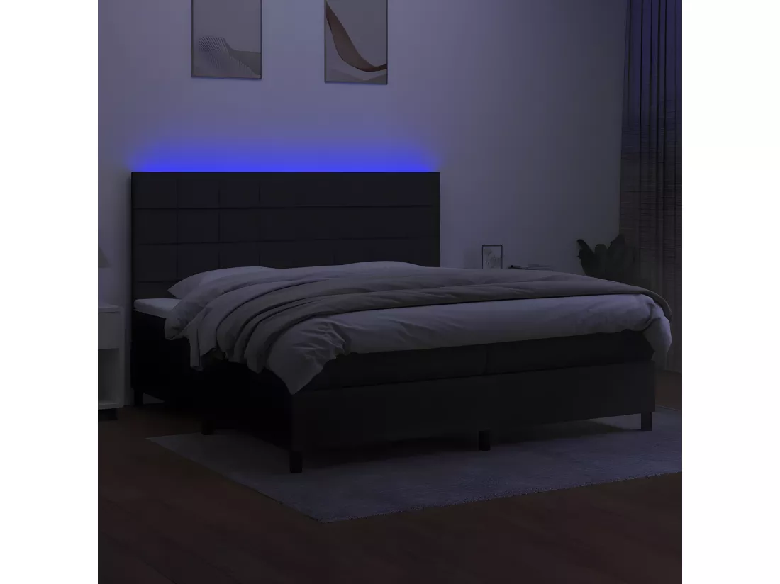 Sommier tapissier et matelas et LED Noir 200x200 cm Tissu