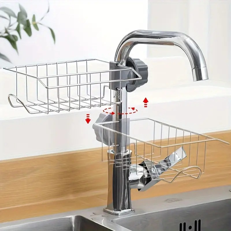 (17.5x11cm) Edelstahl Multifunktions Spülbecken Wasserhahn Organizer Küchen Waschbecken Halterung für Schwamm / Bürste / Lappen - Silber