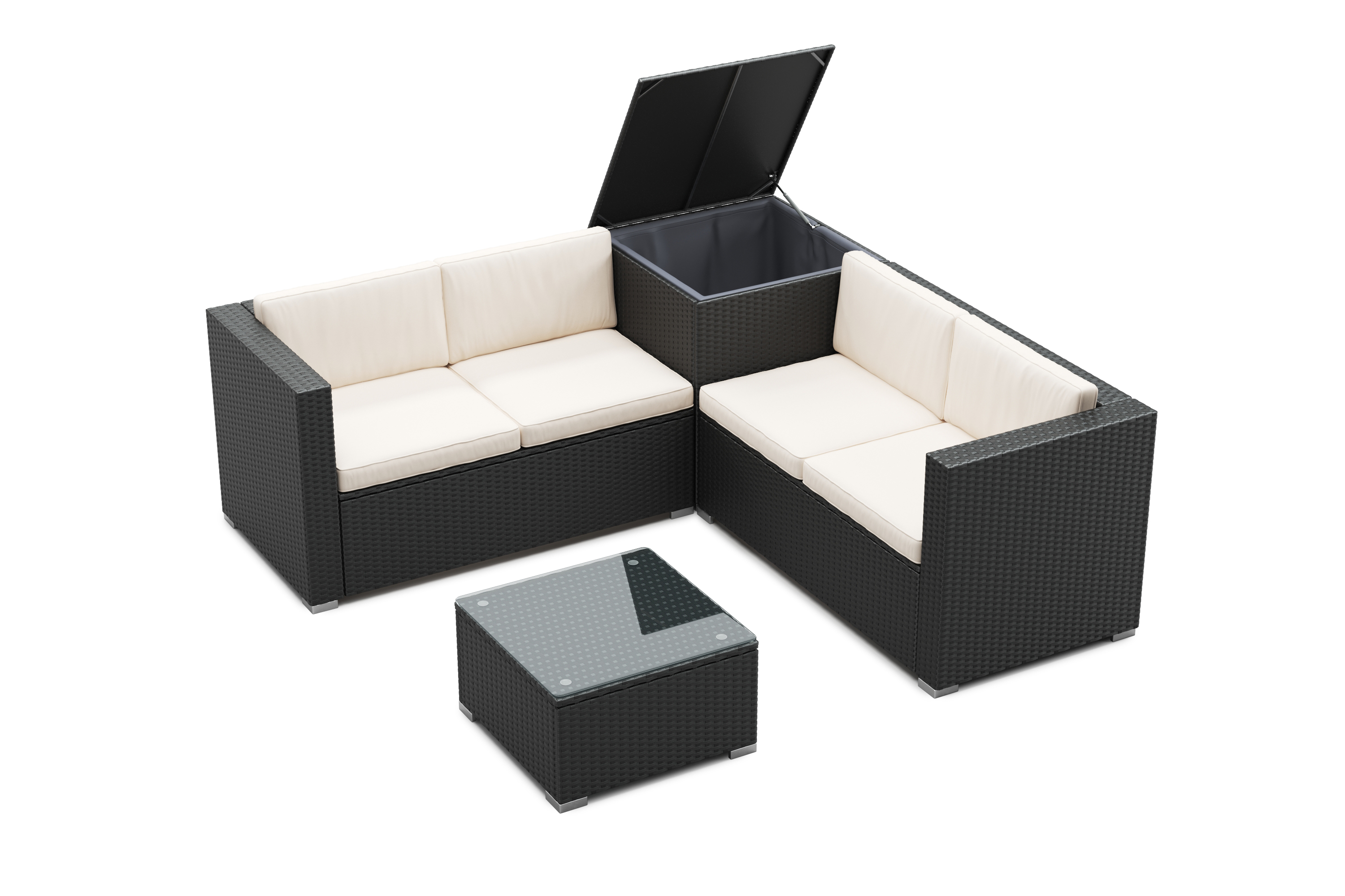 Rattanlounge SAN MARINO schwarz/beige