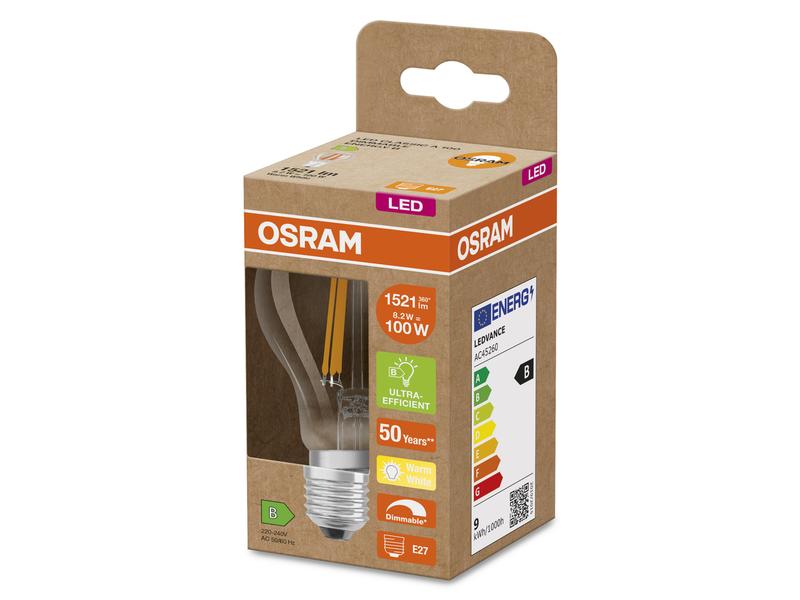 OSRAM LED CLASSIC A ENERGY EFFICIENCY B DIM 8.2W, E27, Warm Dimmbare LED-Lampen, klassische Kolbenform, ENERGIEEFIZIENTKLASSE B