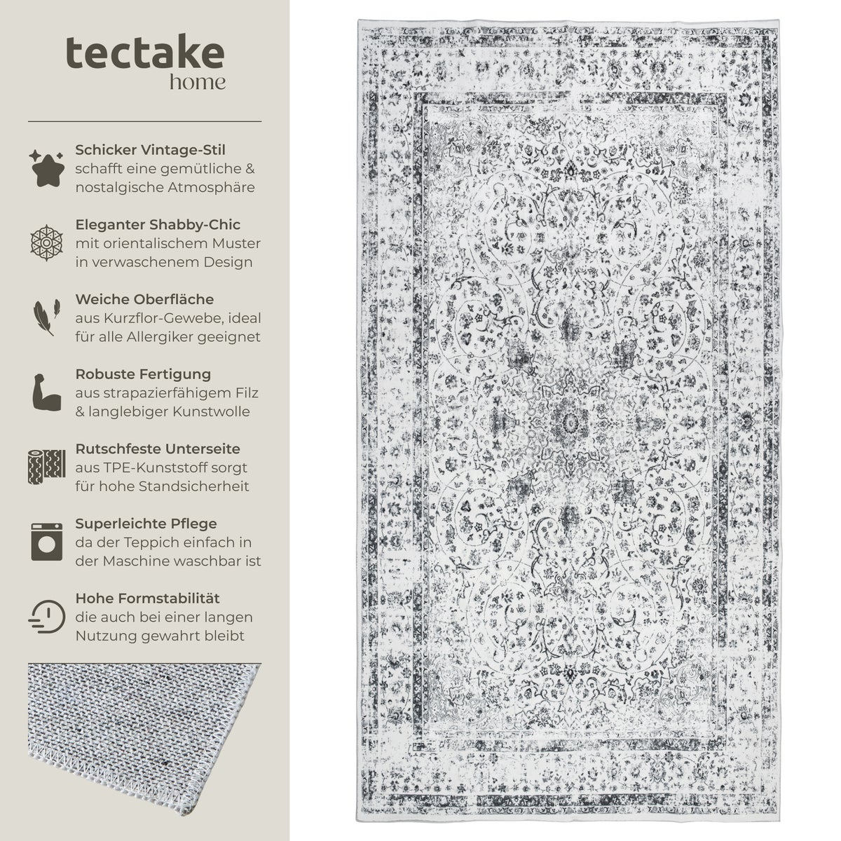 Vintage design tapijt tectake Aliya, diverse maten, antislip achterkant