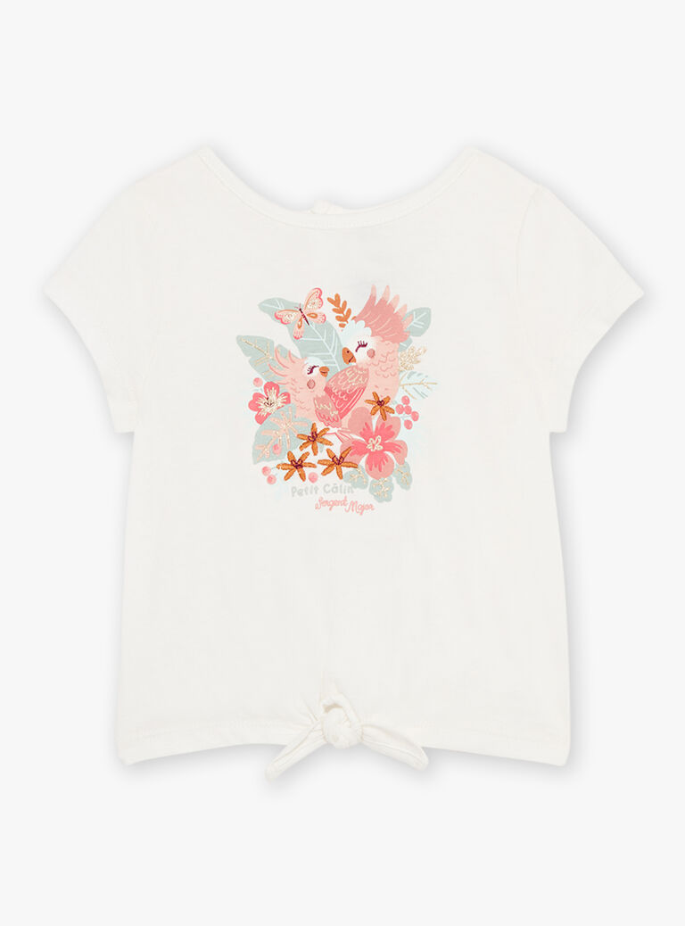 T-shirt écru à oiseaux fantaisie