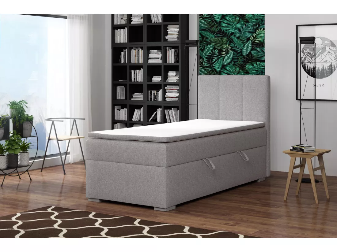 LIT SIMPLE avec tiroir de rangement et surmatelas, côté droit Monaco Mini 90x200 cm, Lux 05 (Gris clair)