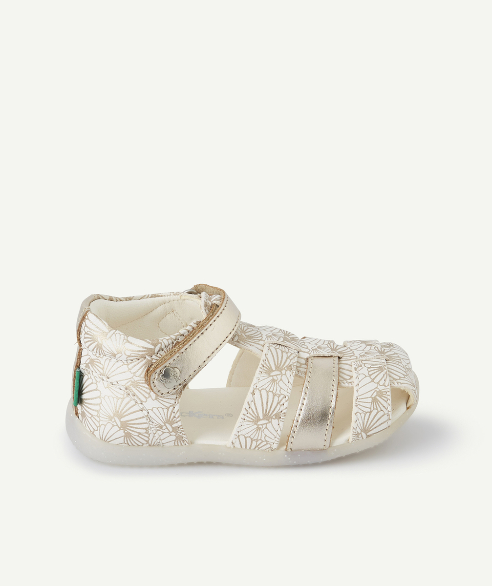 KICKERSLES SANDALES BLANCHES ET COULEUR DORÉE EN CUIR