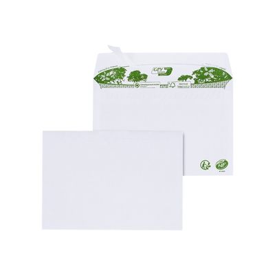 GPV Green - 200 Enveloppes recyclées C6 114 x 162 mm - 80 gr - blanc - bande adhésive ouverture rapide