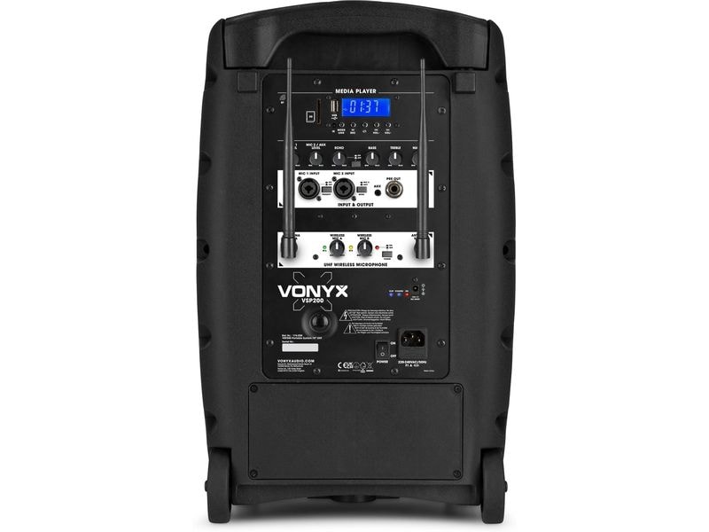 Vonyx Musik-System VSP200 Schwarz Mobiles Soundsystem mit Bluetooth und Funkmikrofon