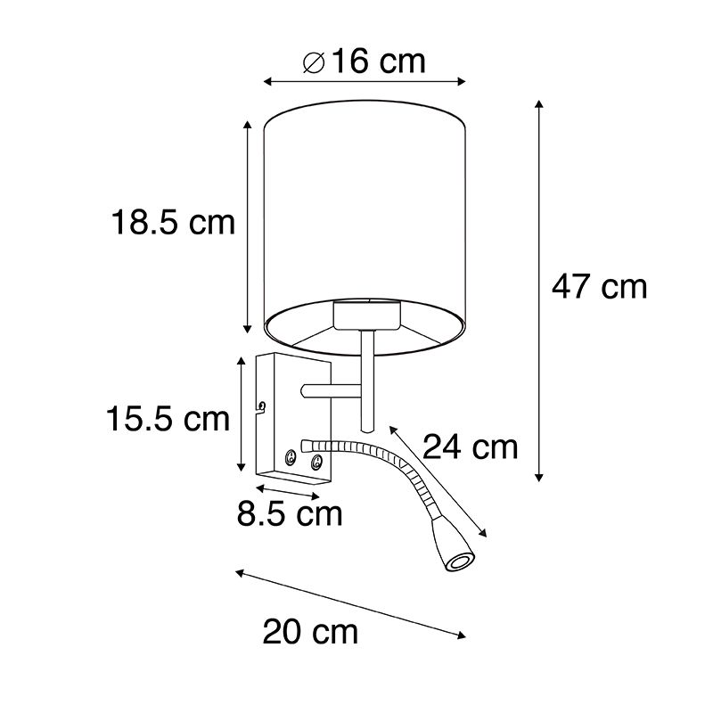 Moderne wandlamp zwart met katoenen kap - Stacca