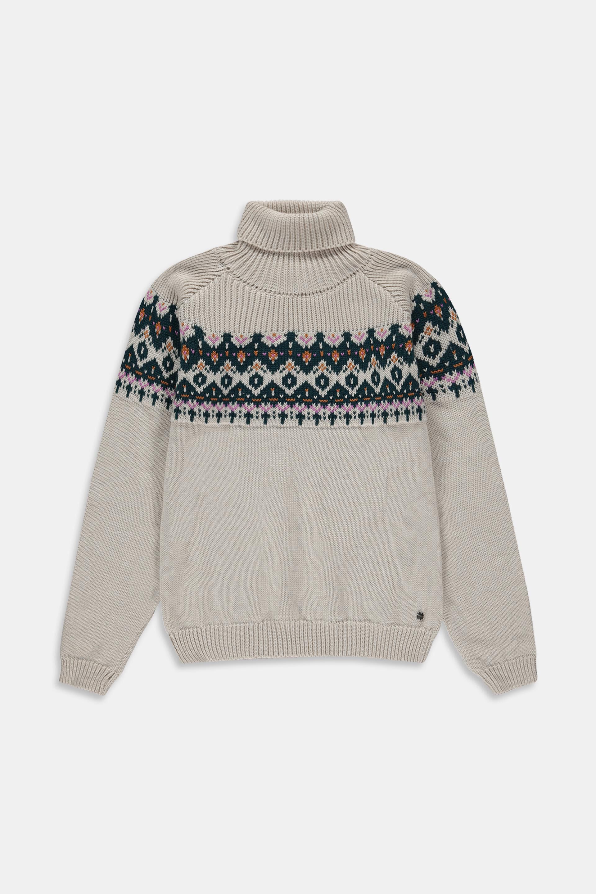 Pull-over en maille à col roulé et motif jacquard