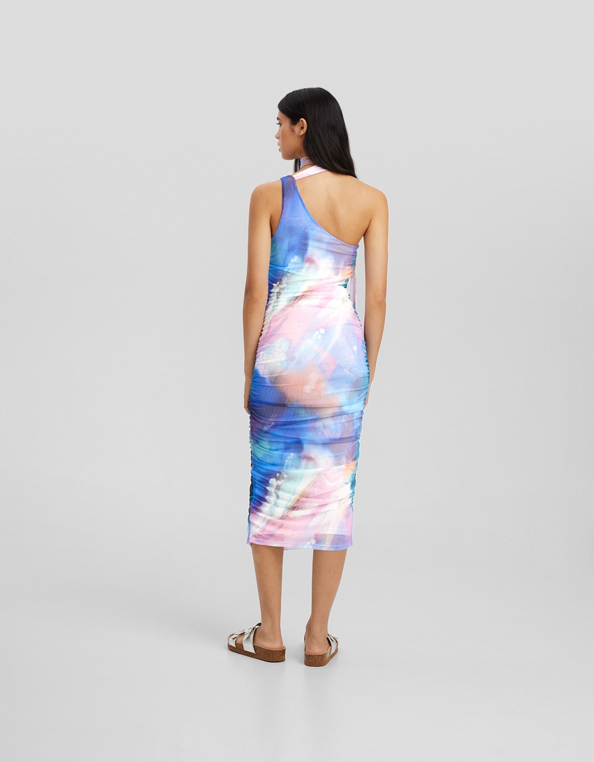 Vestido midi assimétrico estampado