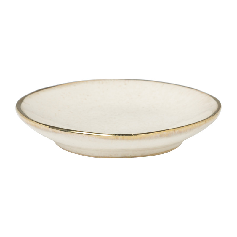 Schoteltje met gouden rand - beige - ø9 cm