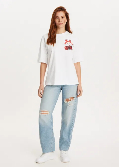 T-shirt met print kers wit (WIT)