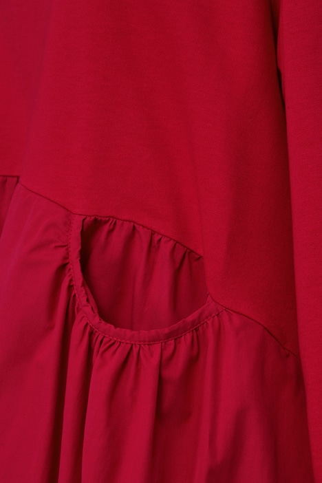Midikleid, A-Line, Materialmix, Rundhals, Langarm, Quernaht