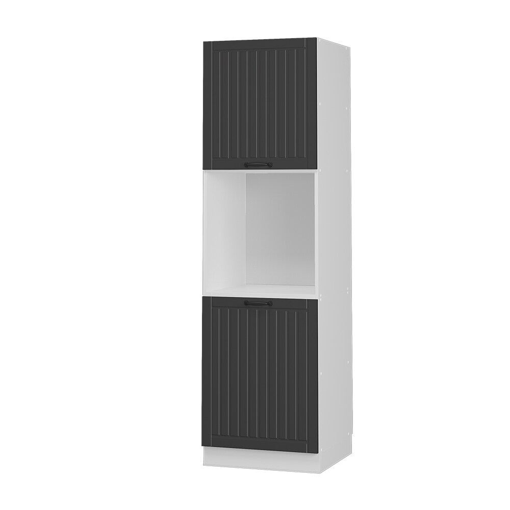 Vicco Herdumbauschrank Küchenschrank Küchenmöbel Fame-Line Landhaus Weiß Dunkelgrau 60 cm Küche Einbauküche Blende Herdschrank Hochschrank Küchenzeile Drehtür Einlegeboden