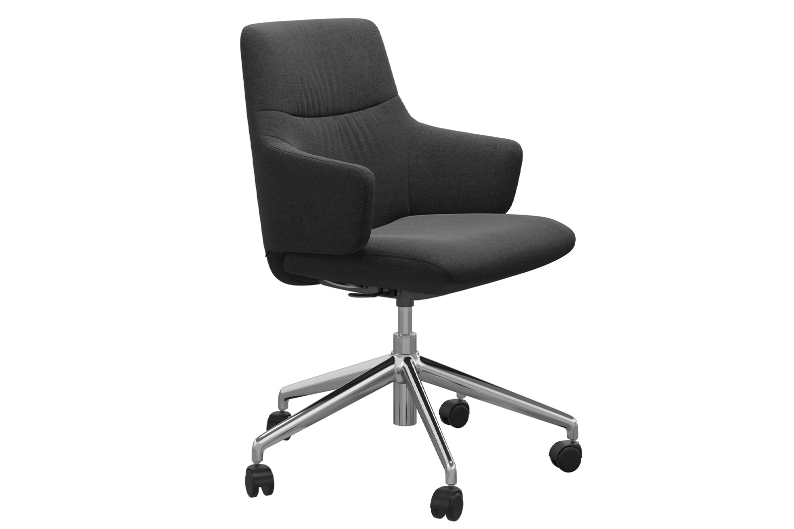 Mint kontorstol Lav stol i tekstil Dahlia Grey med arm og krom understell\n