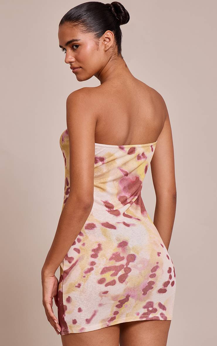 Multicolore Robe Courte Bandeau En Tissu Plissé À Imprimé Abstrait Floral