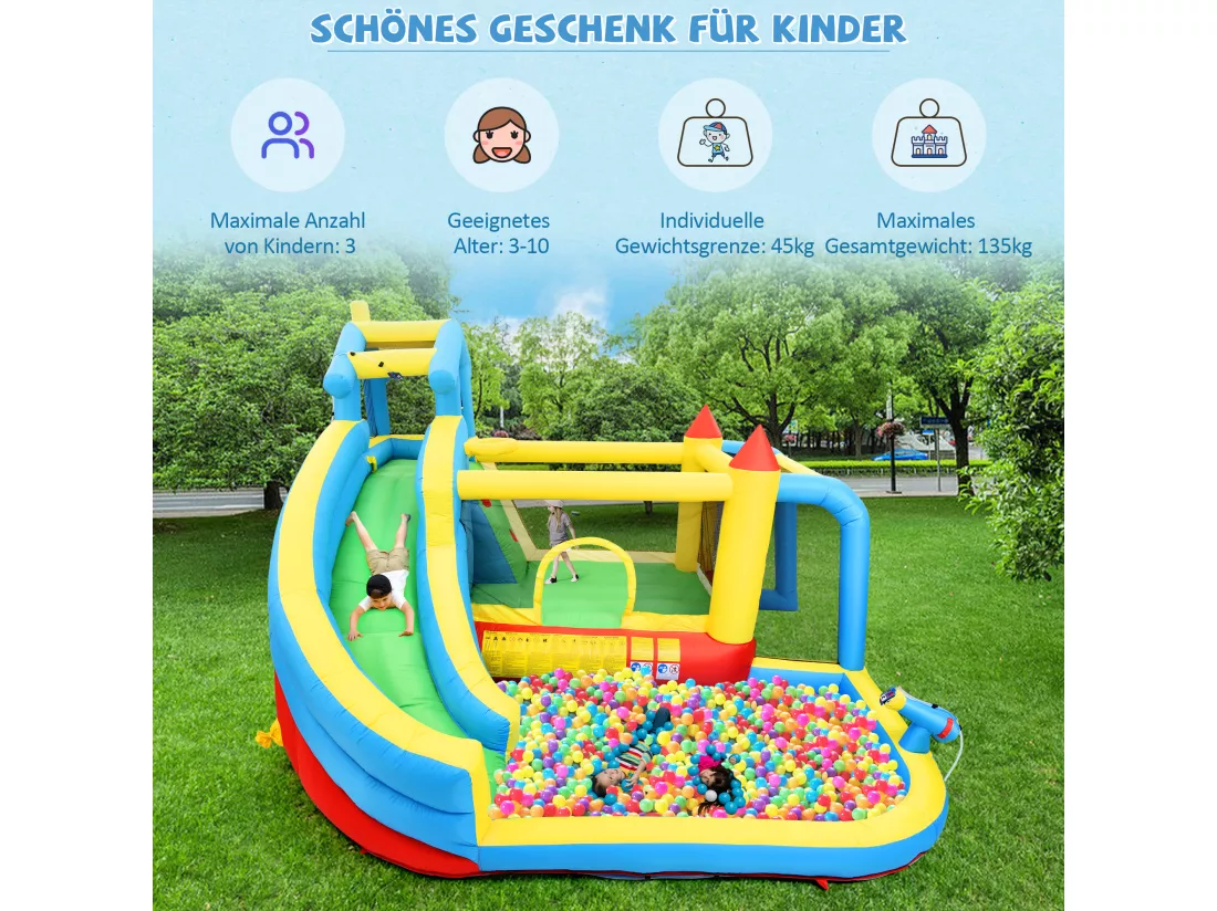 Château gonflable 5 en 1 pour enfants - 364 x 315 x 239cm - en oxford - avec souffleur - bleu